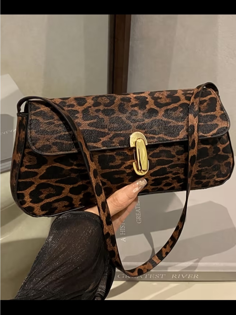 Affordable Fashion Finds Leopard Shoulder Bag with Gold Hardware - Picture 2 of 5